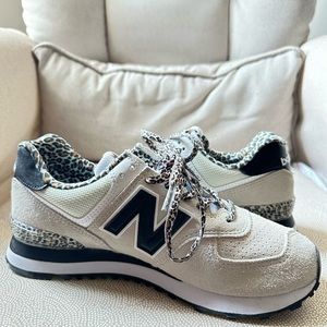 New Balance 574 "White/Black/Cheetah" Women's Shoe